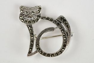 Silver and Marcasite Cat Brooch