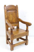 Child's Elm ' Throne ' style Elbow Chair, 74cm high x 38cm wide x 36cm deep