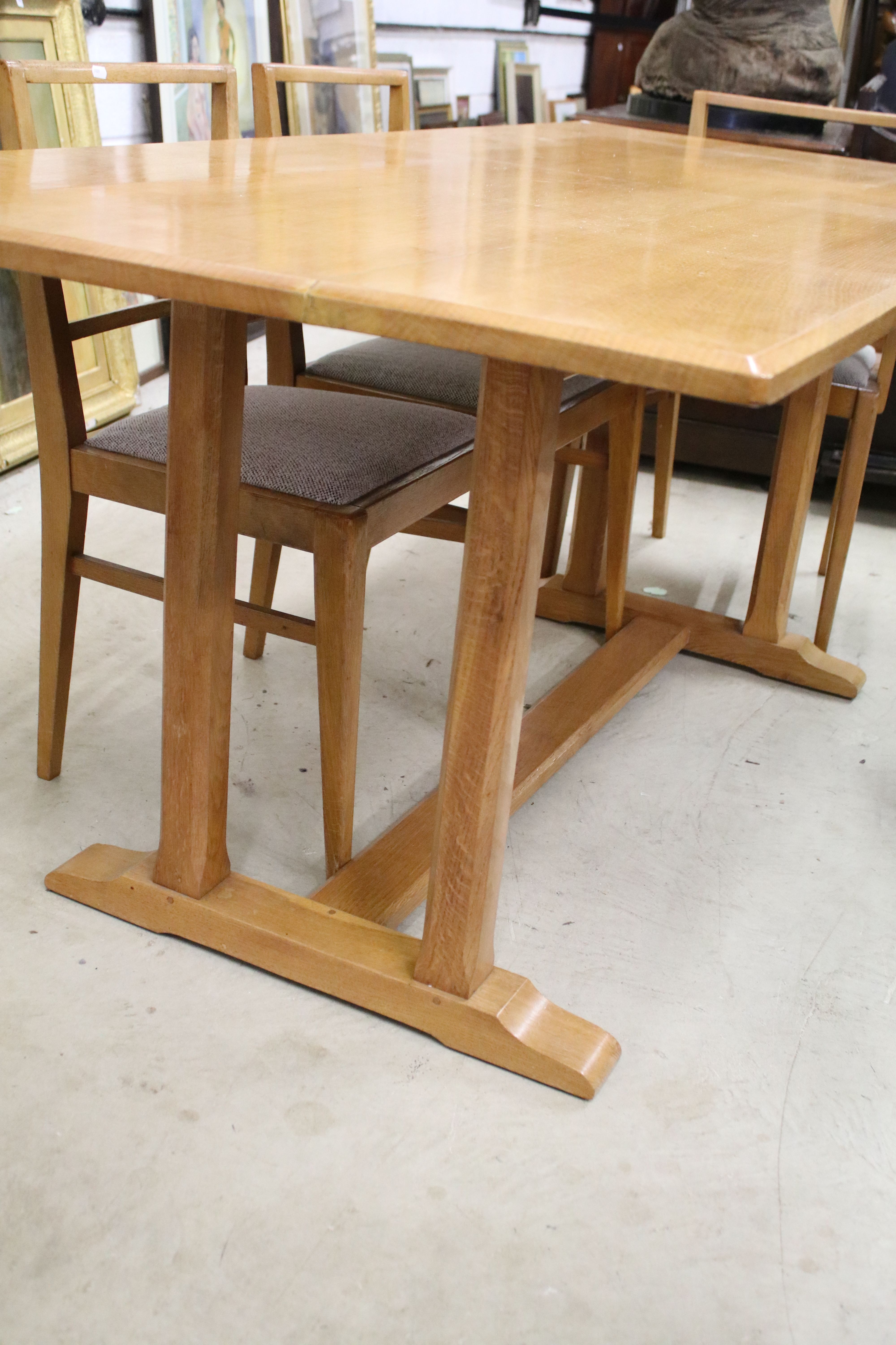 In the manner of Heals of London, Pale Oak Rectangular Dining Room Table with chamfered edge, raised - Image 3 of 15