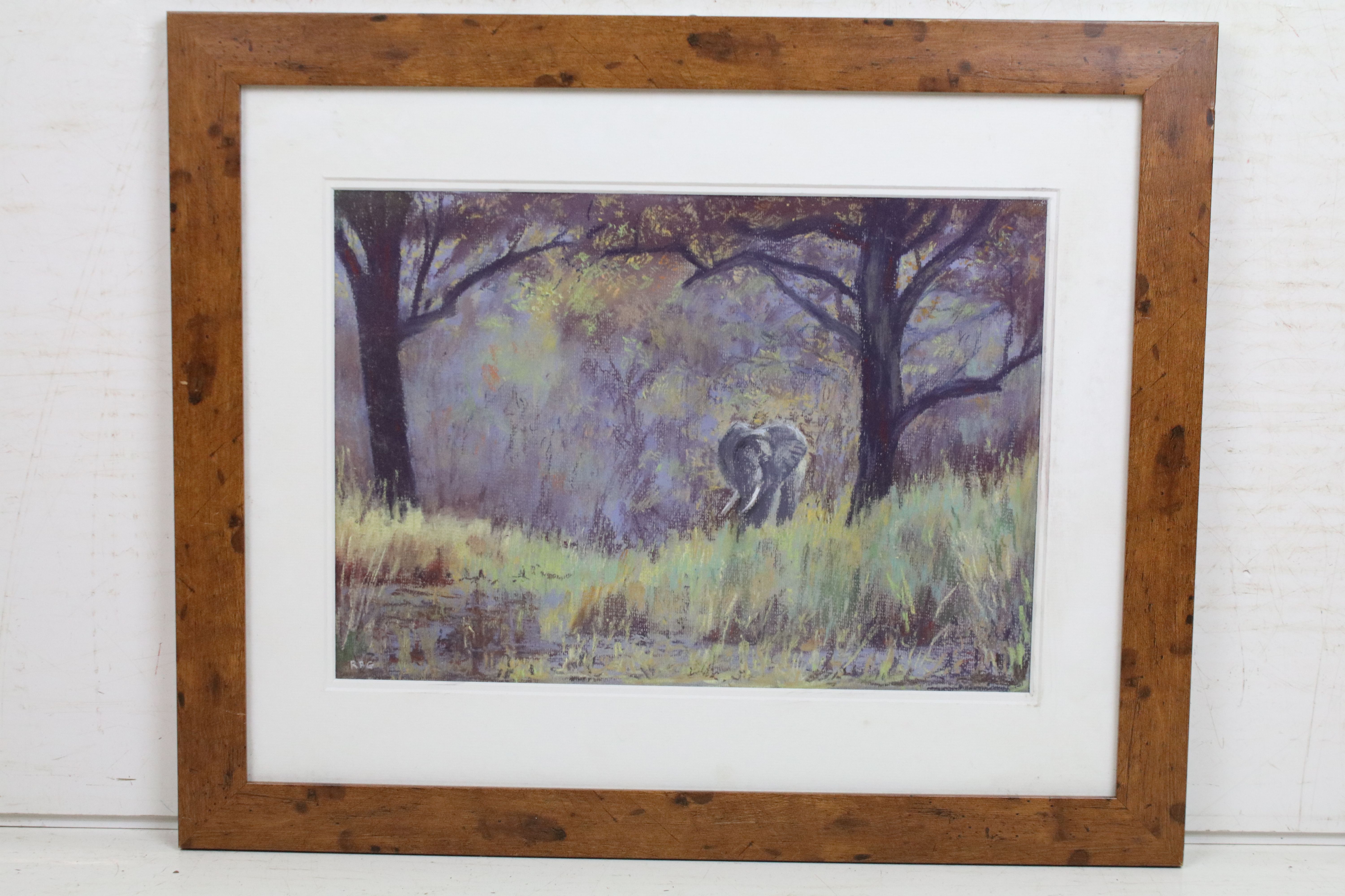 Roderick Grant, Pastel Wildlife Study with Elephant titled on verso ' Chance encounter Zambia ',
