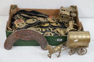 Collection of horse brasses on leather straps, of varying subjects, featuring steam fairs, Royal