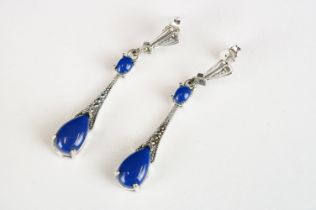 Pair of Silver and Lapis Lazuli Art Deco style Drop Earrings