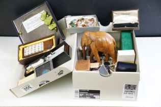 A box of mixed collectables to include jewellery, watches, penknife, barometer, clock....etc.