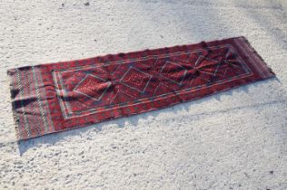 Woolen Hand Knotted Meshwani Runner Rug, 233cm x 58cm