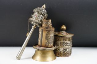 Tibetan Prayer Wheel and Scroll Holder. Measures 17cm and 22cm.