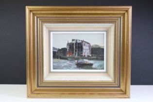 Elizabeth Masterman, 20th century Oil on Board, a view of Ceylon Wharf on the River Thames,