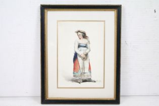 N. Riccardi, 19th century Fine Watercolour Portrait of a Woman in Traditional Costume, 35.5cm x