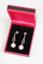 Pair of Silver Marcasite and Opal Panelled Drop Earrings