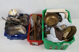 Collection of mixed metalware to include silver plate, brass & pewter, featuring bronze 'Frank H.