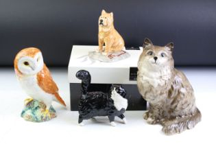 Ceramic animals to include Royal Doulton Chow Chow (boxed), Beswick cat, Beswick owl and a Royal