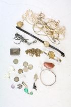 A small quantity of costume jewellery together with two wristwatches and a small selection of silver