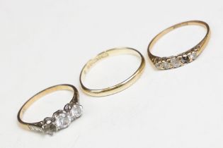 A group of three hallmarked 9ct gold rings.