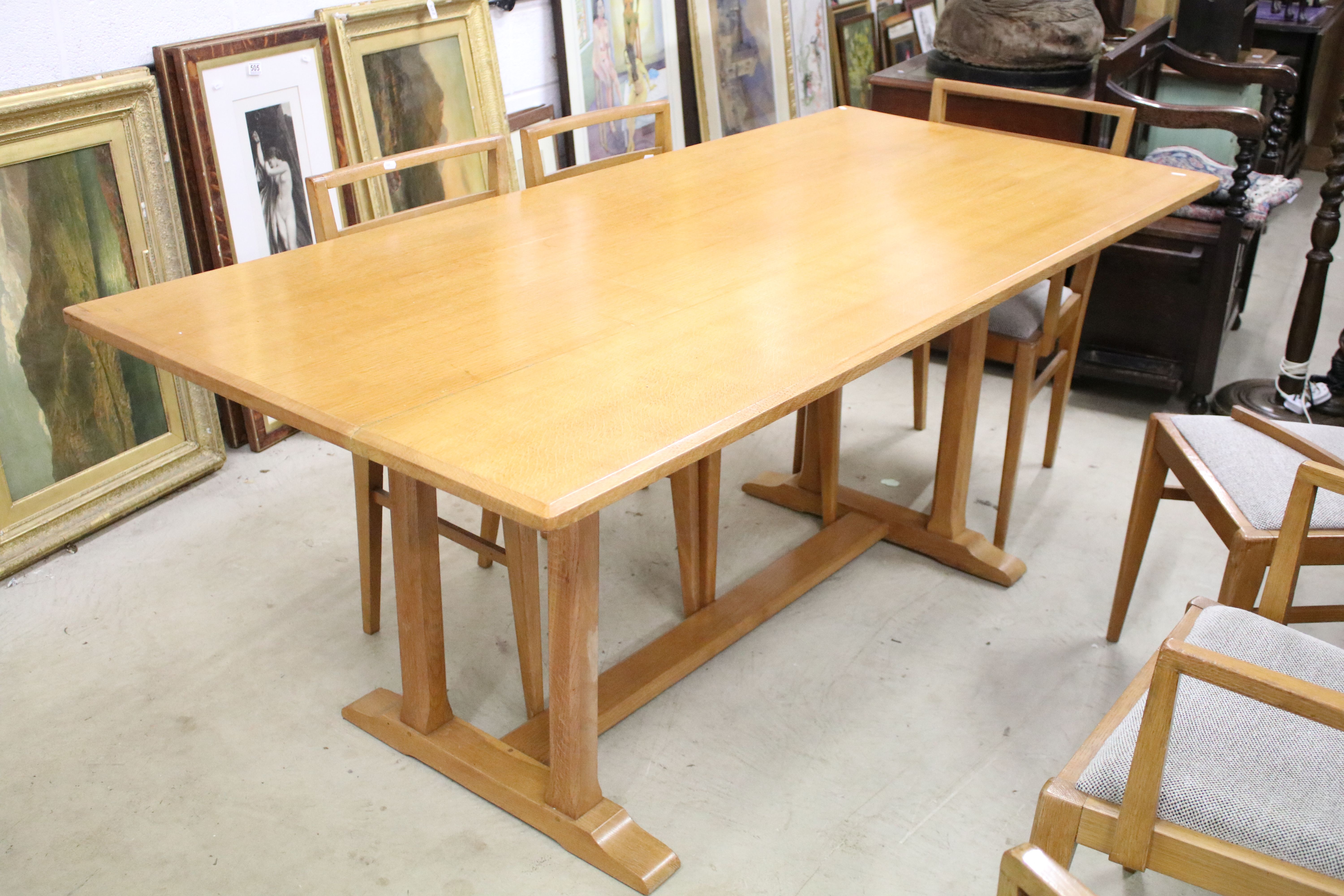 In the manner of Heals of London, Pale Oak Rectangular Dining Room Table with chamfered edge, raised - Image 2 of 15