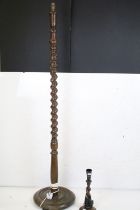 Early to Mid 20th century Oak Barley-twist Standard Lamp Base, 155cm high together with a similar