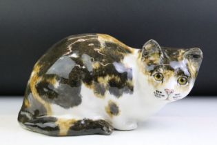 Winstanley Pottery seated tabby cat, size 5, with glass eyes, signed to base, approx 16cm high