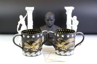 Two Wedgwood Jasperware 1776-1976 Bicentennial of American Independence Ltd Edn Loving Mugs in black