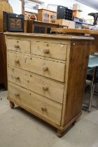 Victorian Pine Chest of Two Short and Three Long Drawers raised on bun feet, 106cm high x 98cm