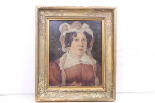 19th century Ornate Gilt Framed Painting Portrait of a Lady in lace bonnet and collar, 41.5cm x 33cm