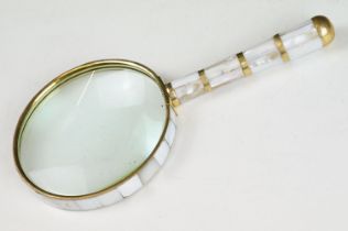 Hand held Brass and Mother of Pearl Magnifying Glass