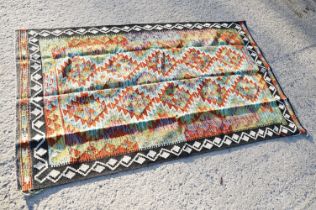 Woolen Hand Knotted Chobi Kilim Rug, 210cm x 127cm