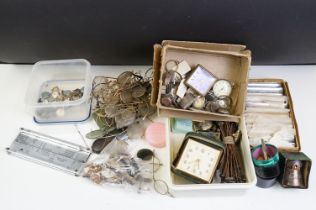 A group of mixed collectables to include Glasses, Watches, pockets watches, hat pins, badges....