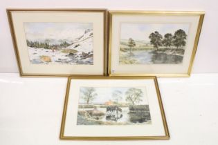 English School, figures by a river, watercolour, 36.5 x 54.5cm, signed indistinctly lower left,