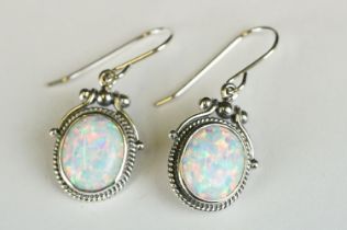 Pair of Silver and Opal Drop Earrings