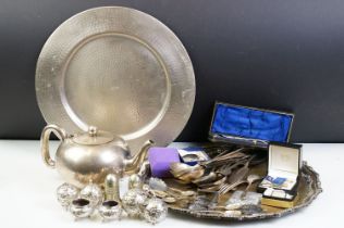 A small collection of mixed silver plate to include teapot, trays, cutlery...etc.. together with a