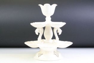 Late 19th / early 20th century Leedsware Classical Creamware two-tiered oyster serving