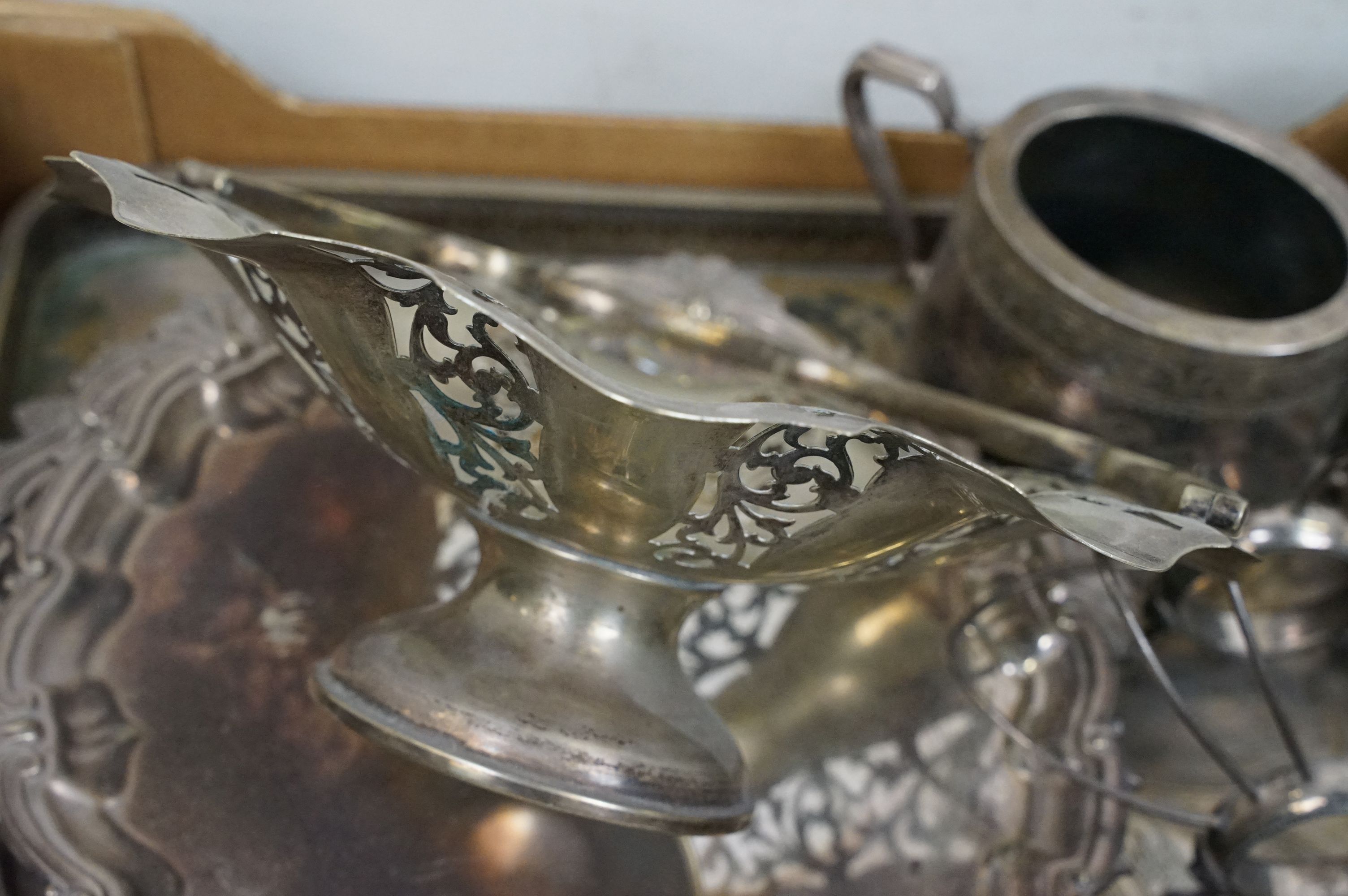 Collection of silver plate to include a pierced footed dish with swing handle (28.5cm diameter), - Image 2 of 6