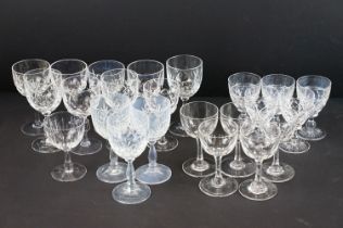 Collection of cut glass glasses, many being signed. Makers to include Stuart and Edinburgh (mostly