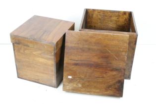 Set of Three Hardwood Square Stacking Storage Boxes with lids, largest 50cm high x 44cm wide x