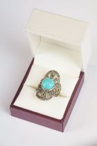 Silver Marcasite and Turquoise Ring