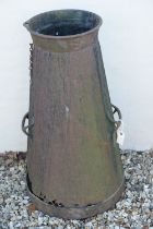 Large twin handled cast iron Railway Churn of tapering form, approx 90cm high