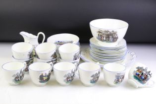 Staffordshire Pottery ' Welsh Costumes ' transfer printed tea set for 12, to include 12 teacups &