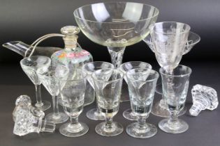 Mixed glassware to include a set of four illusion style glasses (13.5cm high), a large 20th