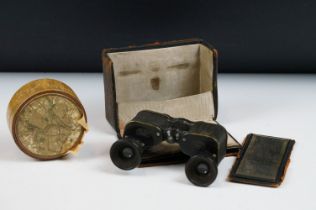 A vintage cased set of Carl Zeiss Jena binoculars together with a Tunbridge wells trinket box