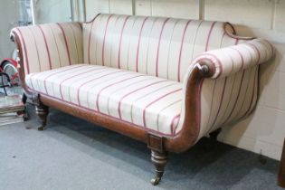 Regency Mahogany Scroll end Sofa, 190cm long x 70cm deep x 80cm high