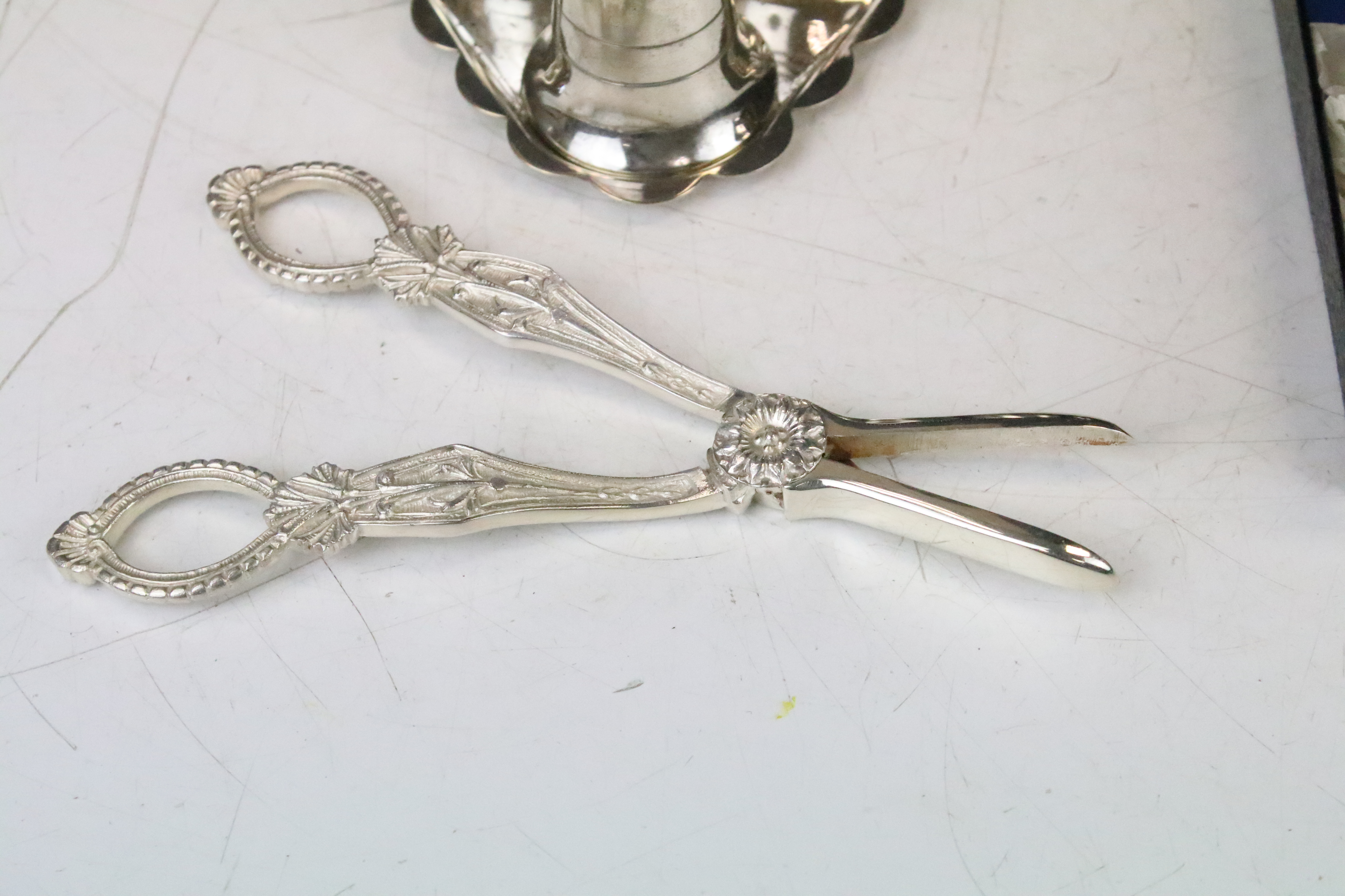 Collection of mixed silver plate to include grape scissors with cast decoration... - Image 2 of 9