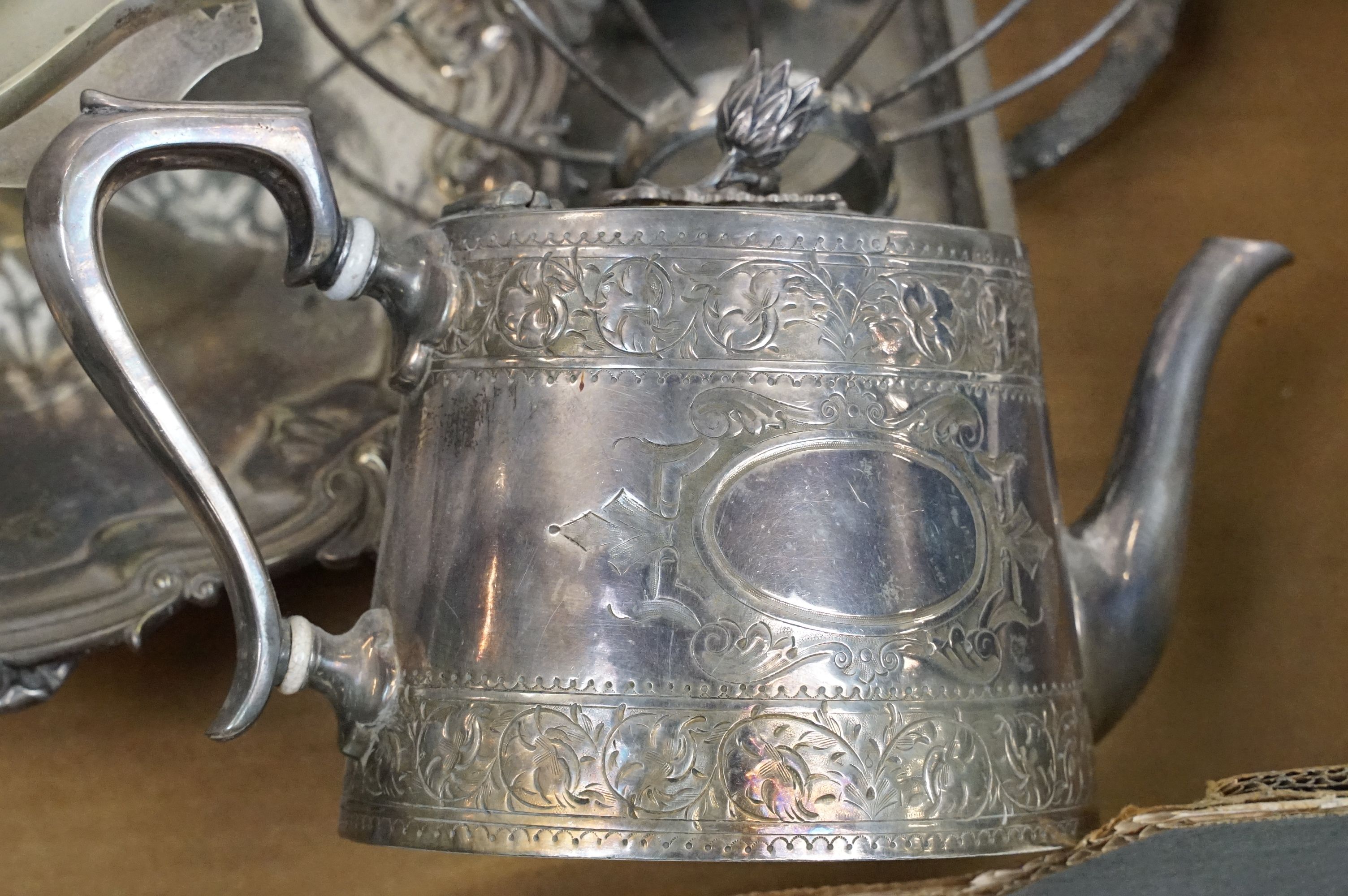 Collection of silver plate to include a pierced footed dish with swing handle (28.5cm diameter), - Image 6 of 6