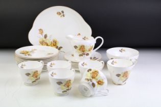 Argyle Bone China tea set for six with yellow rose decoration, to include 6 cups & saucers, 6 tea