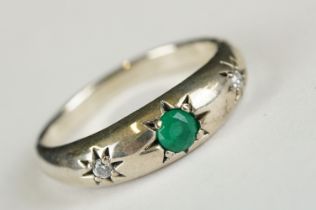 Silver Faux Emerald and CZ Ring