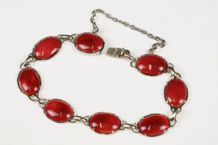 Silver and Red Enamel Bracelet