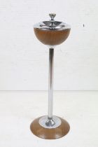 Mid century Retro Teak and Chrome Floor Standing Ashtray, 64cm high