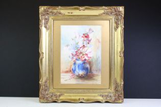 R. Somerset, still life of flowers in a vase, watercolour, signed lower left, 24.5 x 17cm, gilt