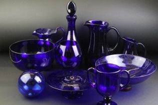 Collection of Bristol Blue glassware, 10 pieces, to include a Robert Marshall footed bowl (22.5cm