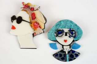 Two Lea Stein style Brooches in the form of Two Ladies