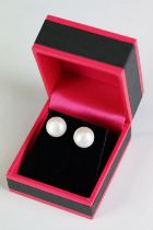 Pair of Pearl and Silver Stud Earrings, cased