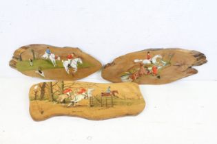 Babs Rich-Lenthall - Three pine panels with painted hunting scenes to include an example titled "