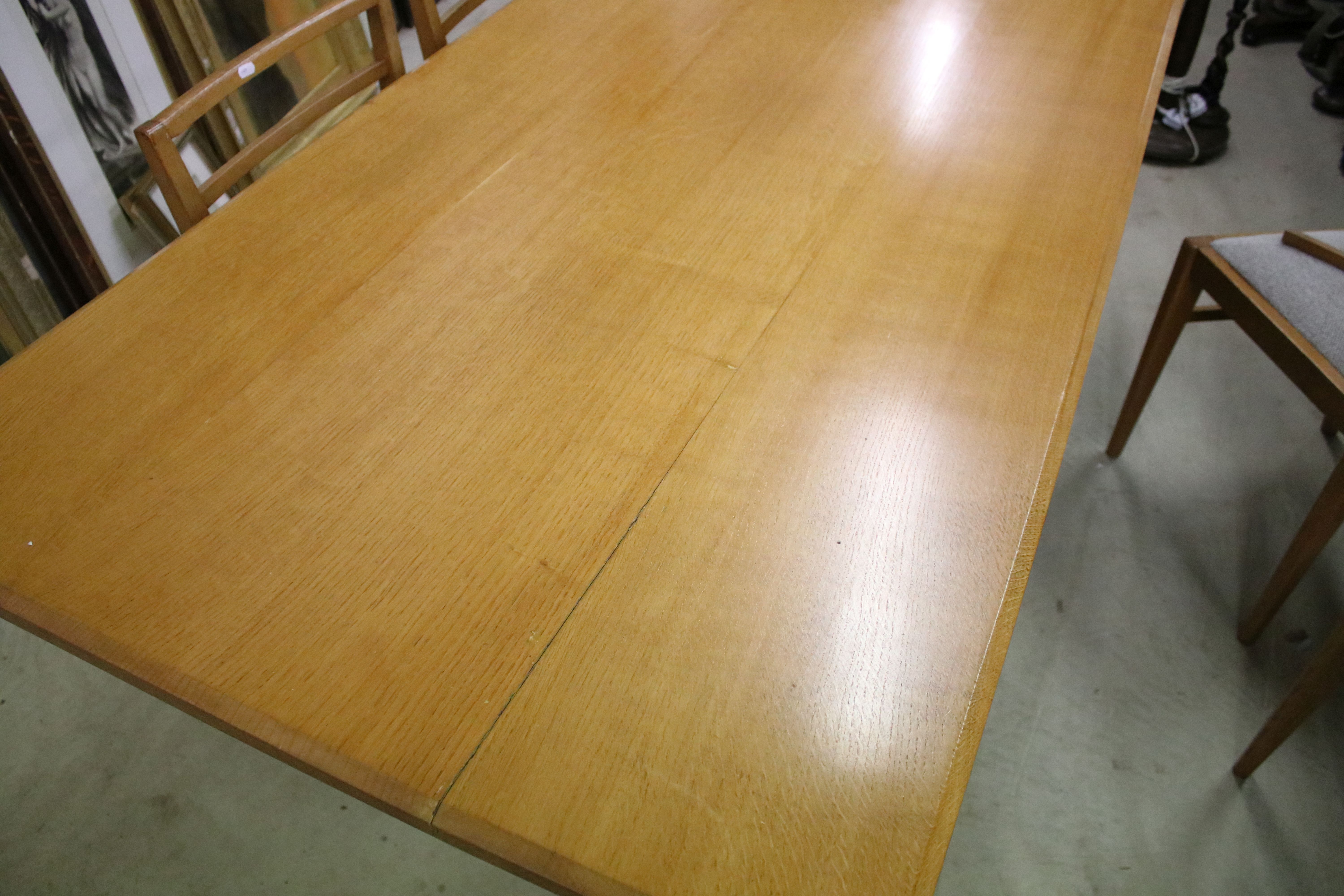 In the manner of Heals of London, Pale Oak Rectangular Dining Room Table with chamfered edge, raised - Image 4 of 15